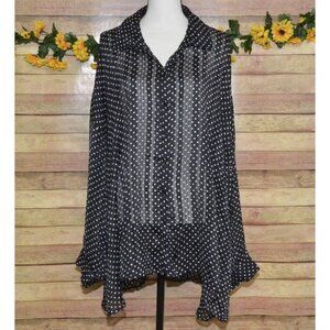 Lane Bryant Black Polka Dot Button Front Sheer Blouse Plus Size 22W 24W Tunic